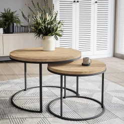 KOLM Plateau laminé chêne craft rond, diamètre 50 cm, pour bureau, table, table basse