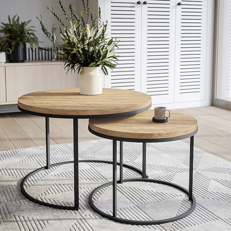 KOLM Plateau laminé chêne craft rond, diamètre 50 cm, pour bureau, table, table basse