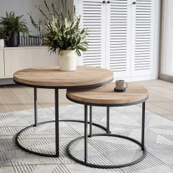KOLM Plateau laminé chêne sonoma rond, diamètre 68 cm, pour bureau, table, table basse