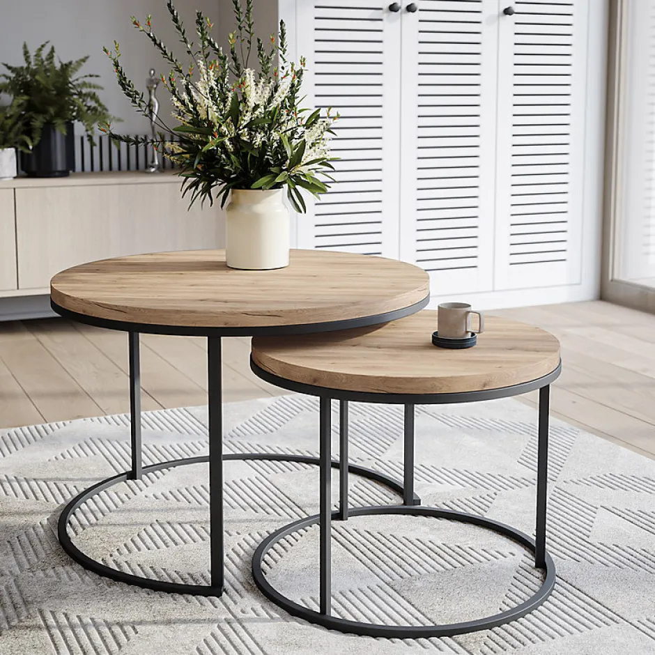 KOLM Plateau laminé chêne sonoma rond, diamètre 68 cm, pour bureau, table, table basse