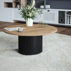 KOLM Plateau laminé chêne sonoma rond, diamètre 90 cm, pour bureau, table, table basse