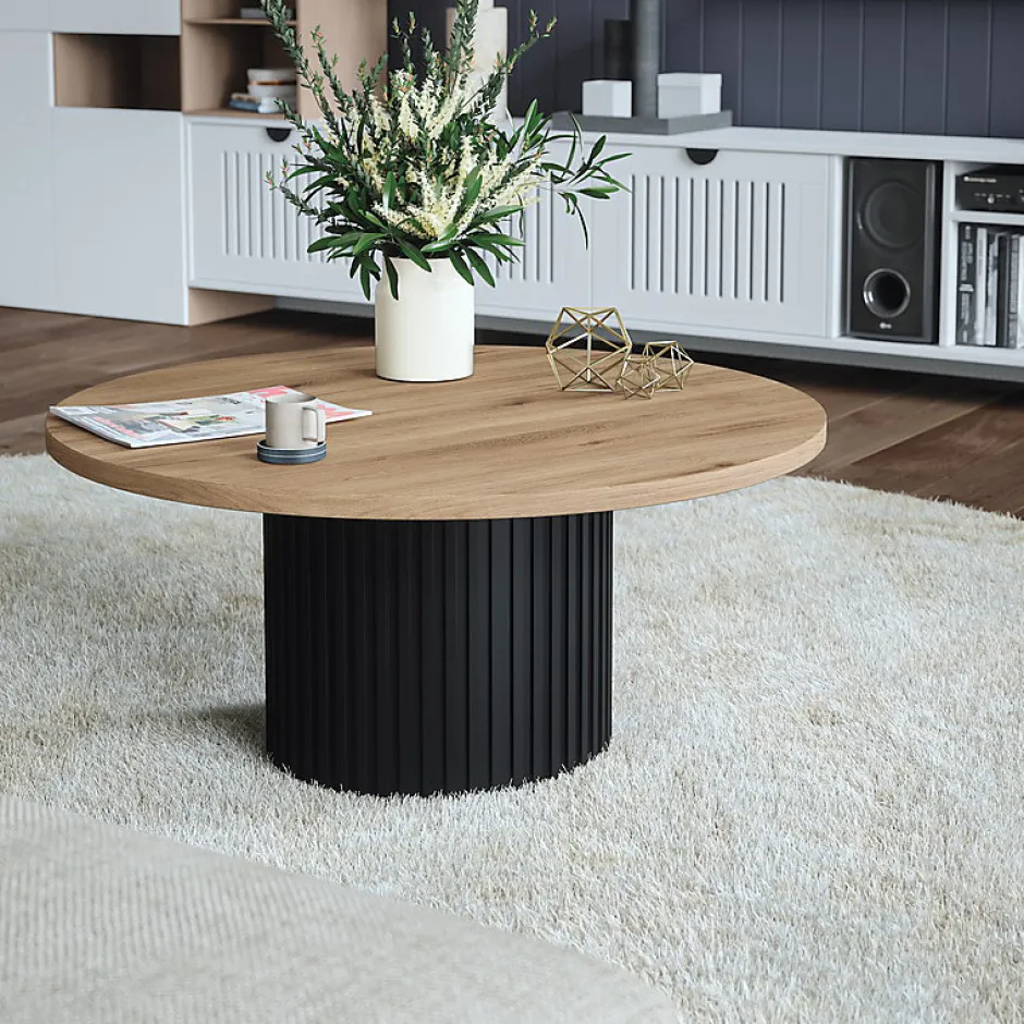 KOLM Plateau laminé chêne sonoma rond, diamètre 90 cm, pour bureau, table, table basse