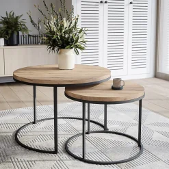 KOLM Plateau laminé chêne sonoma rond, diamètre 90 cm, pour bureau, table, table basse