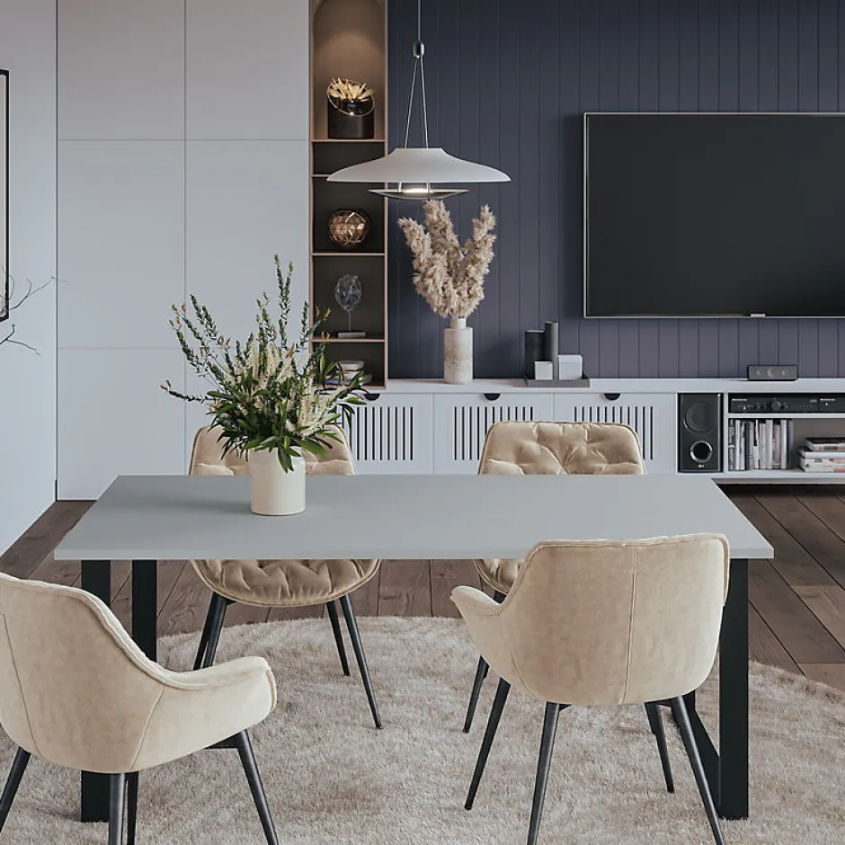 KOLM Plateau laminé gris 138 x 80 cm pour bureau, table, table basse