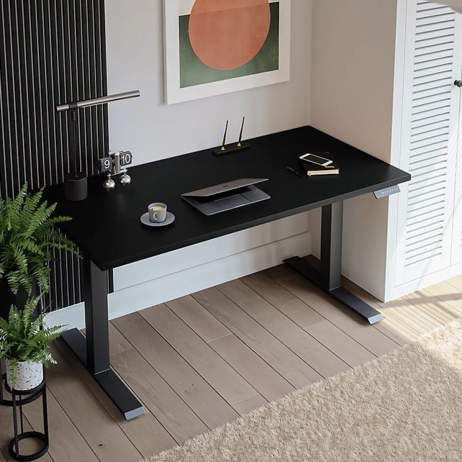 KOLM Plateau laminé noir 160 x 80 cm pour bureau, table, table basse