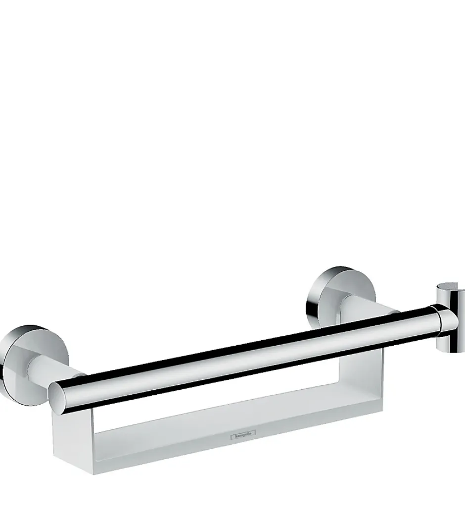 Hansgrohe Poignée d'appui avec tablette et support de douchette, blanc et chrome, Comfort Unica* Barre D'Appui