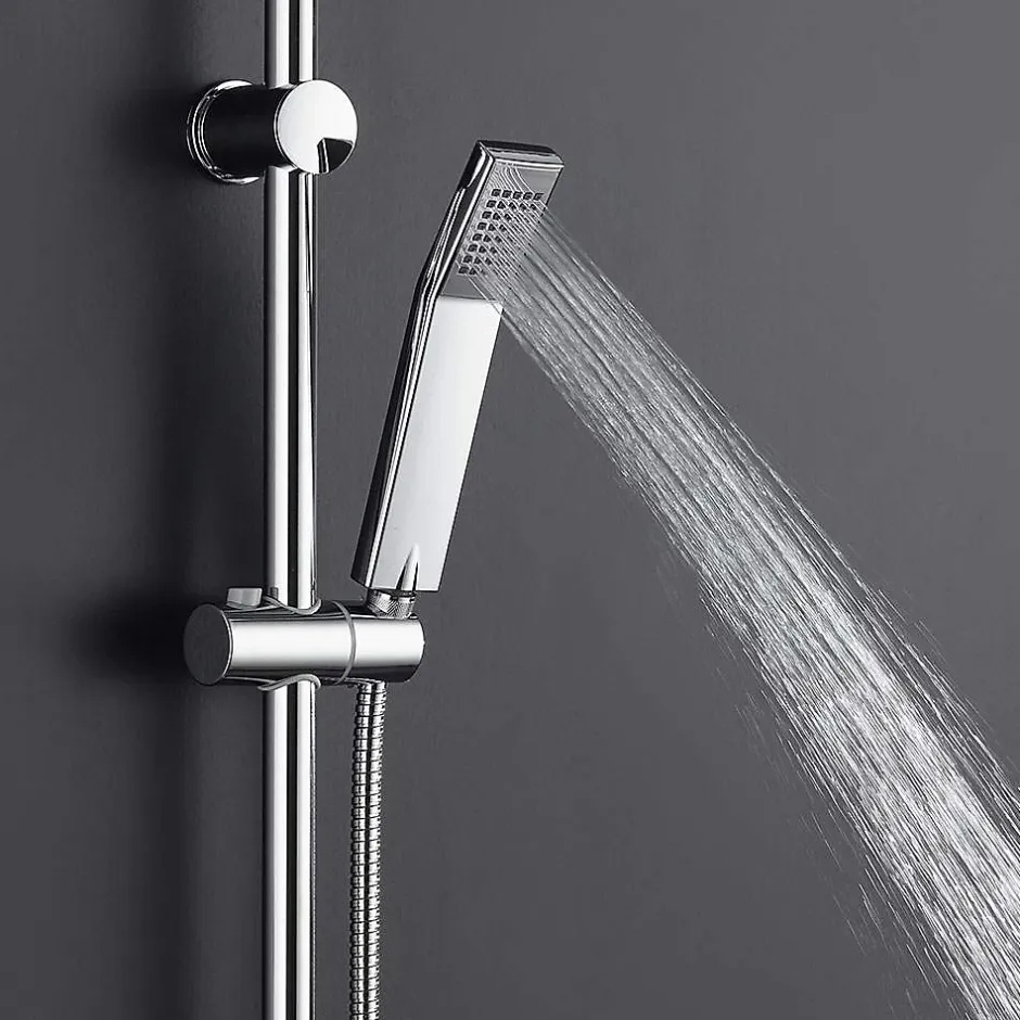 Kibath Poignée de douche manuelle 1 position carrée finition chrome poli en ABS* Colonne De Douche Mécanique