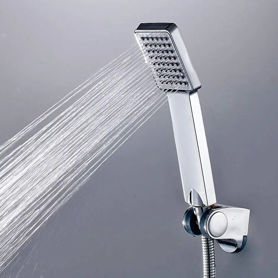 Kibath Poignée de douche manuelle 1 position carrée finition chrome poli en ABS* Colonne De Douche Mécanique