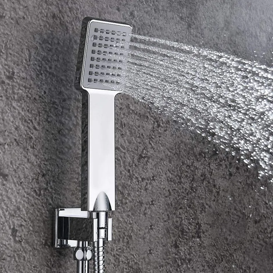 Kibath Poignée de douche manuelle 1 position carrée finition chrome poli en ABS* Colonne De Douche Mécanique
