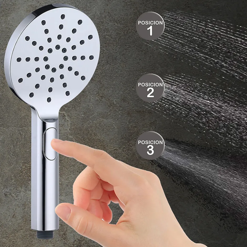 Kibath Poignée de douche ronde 3 positions NIRIA en finition chrome brillant en ABS* Colonne De Douche Mécanique