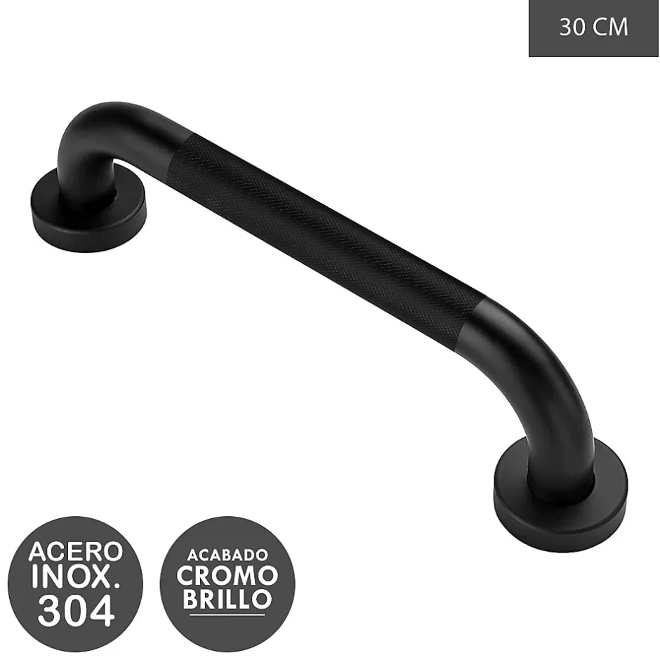 Kibath Poignée de sécurité antidérapante de 30 cm avec finition NOIRE mate en acier inoxydable