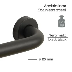 Kiamami Valentina Poignée De Sécurité Pour Salle De Bain Pour Personnes Âgées 45Cm Acier Noir Par* Barre D'Appui