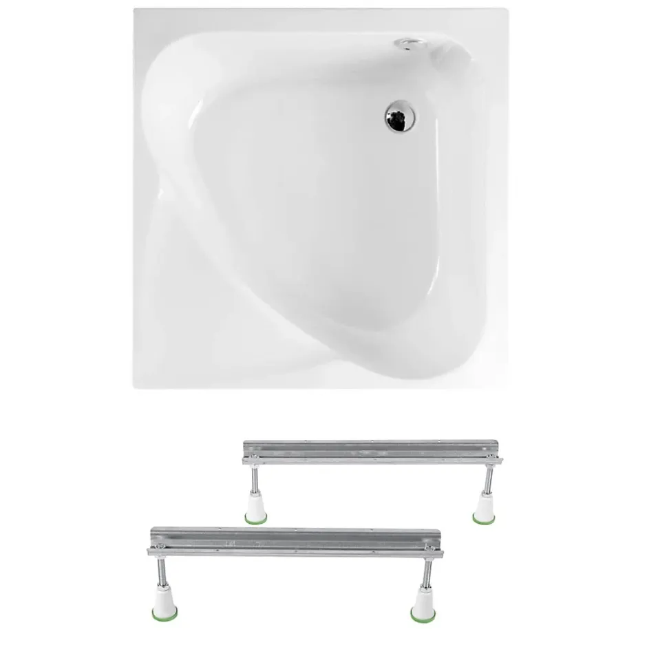 Polysan Carmen 90x90 cm baignoire d'angle gain de place 95 L en acrylique, avec pieds, orientation droite, blanc (29611-SET)* Baignoire Asymétrique