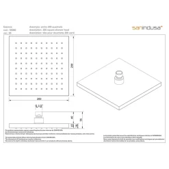 Sanindusa Pomme de douche haute carrée 20x20cm noire sorties d'eau en silicone anti-calcaire 200 Essenza couleur noir