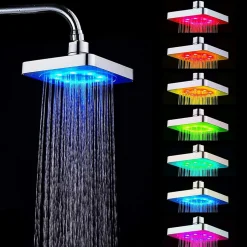 Deko Pommeau de douche à LED 7 couleurs, bain-marie lumineux et romantique