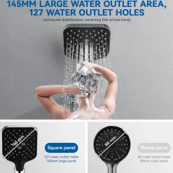 Auralum Max Pommeau de douche avec 3 modes de jet Pomme de douche Kit de douche* Pommeau De Douche, Flexible Et Barre De Douche