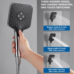Auralum Max Pommeau de douche avec 3 modes de jet Pomme de douche + 1.5m flexible Kit de douche* Pommeau De Douche, Flexible Et Barre De Douche