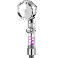 Deko Pommeau de douche avec hélice - 3 modes - Ventilateur haute pression intégré avec bouton d'arrêt - Argenté* Pommeau De Douche, Flexible Et Barre De Douche