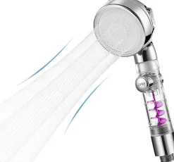 Deko Pommeau de douche avec hélice - 3 modes - Ventilateur haute pression intégré avec bouton d'arrêt - Argenté* Pommeau De Douche, Flexible Et Barre De Douche