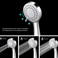 Deko Pommeau de douche économie d'eau à 3 types de jet haute pression avec tuyau de 1,5 m et ruban téflon* Pommeau De Douche, Flexible Et Barre De Douche