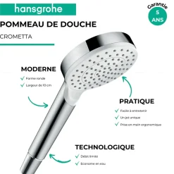Hansgrohe Pommeau de douche Crometta EcoSmart blanc/chromé + flexible de douche 2 m Metaflex chromé