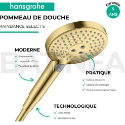 Hansgrohe Pommeau de douche Raindance Select S EcoSmart 120 3 jets + flexible 1,60 m Isiflex aspect doré poli* Pommeau De Douche, Flexible Et Barre De Douche