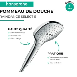 Hansgrohe Pommeau de douche Raindance Select E EcoSmart 120 3 jets chromé* Pommeau De Douche, Flexible Et Barre De Douche