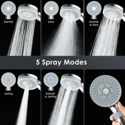 Deko Pommeau de Douche Haute Pression, Pommeau de Douche Economie Deau avec 5 Modes de Jet Pression d'eau Réglable Pommeau de , Chrome