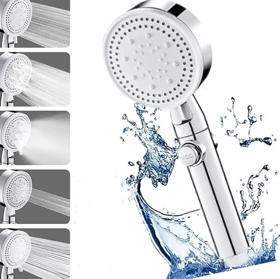 Deko Pommeau de douche Haute Pression à économie D'eau 5 types de jet pour bain et spa Pommeau Douche Anti Calcaire(Argenté)