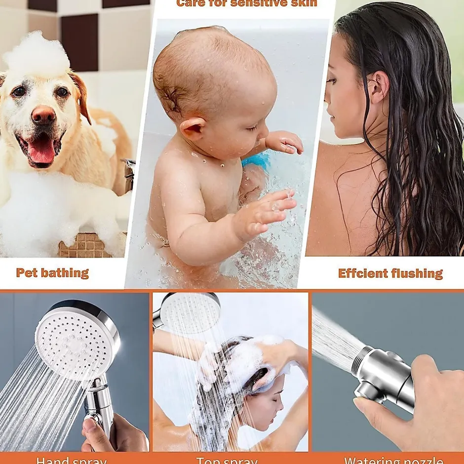 Deko Pommeau de douche Haute Pression à économie D'eau 5 types de jet pour bain et spa Pommeau Douche Anti Calcaire(Argenté)