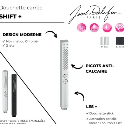 Jacob Delafon Pommeau de douche Shift+ carré 2 jets noir mat + flexible