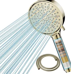 Vendos85 Pommeau de douche mural rectangulaire doré à 6 jets et filtre* Pommeau De Douche, Flexible Et Barre De Douche