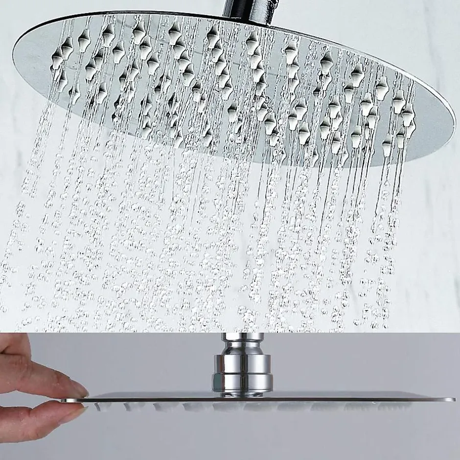 Kibath Pommeau de douche rond de 20 cm avec finition chromée brillante en laiton* Colonne De Douche Mécanique