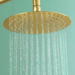 Kibath Pommeau de douche rond de 25 cm avec finition or brossé en acier inoxydable* Colonne De Douche Mécanique