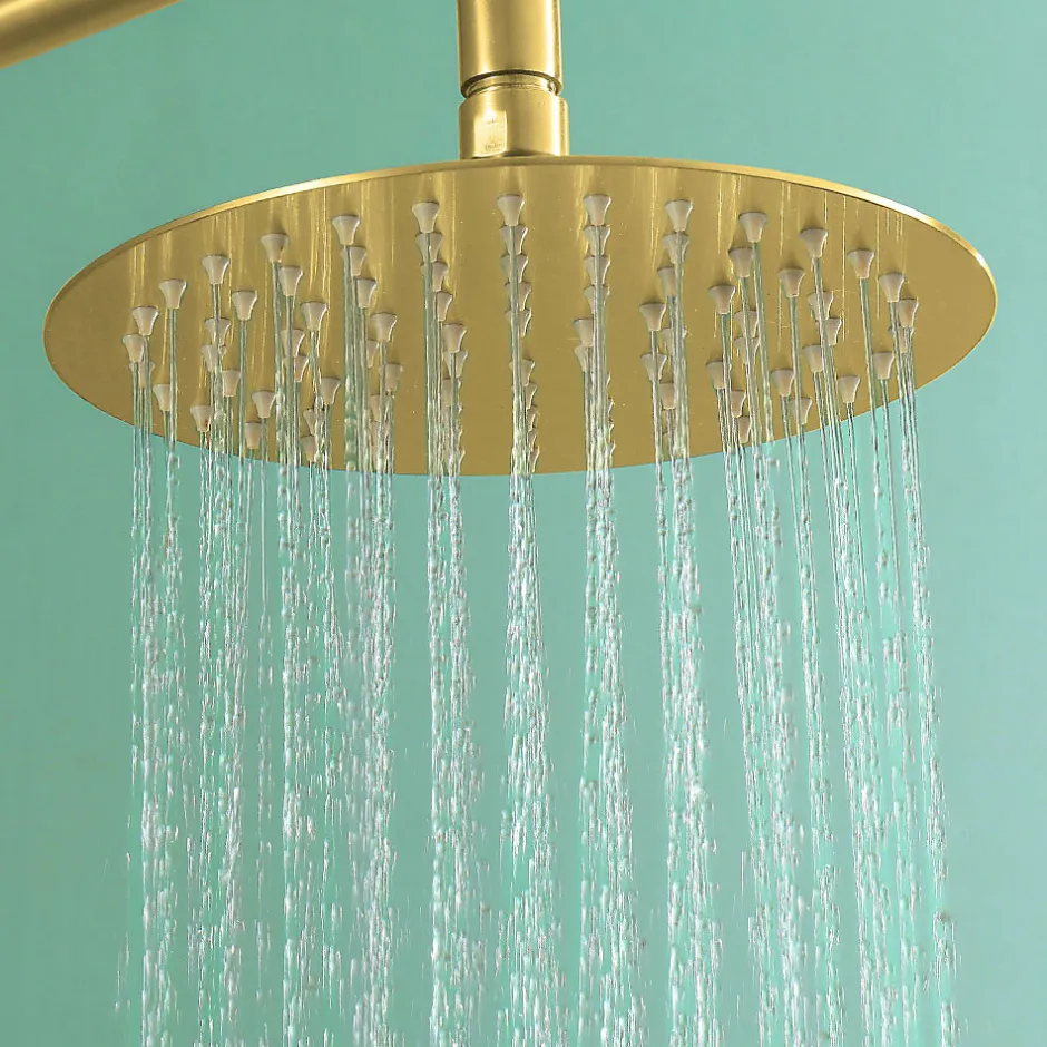 Kibath Pommeau de douche rond de 25 cm avec finition or brossé en acier inoxydable* Colonne De Douche Mécanique
