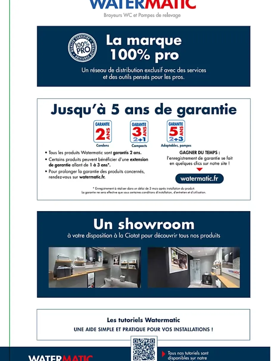 Watermatic Pompe de relevage 2 entrées pour douche traditionnel ou extra plat VD80 évacuation de 1 douche+1 lavabo
