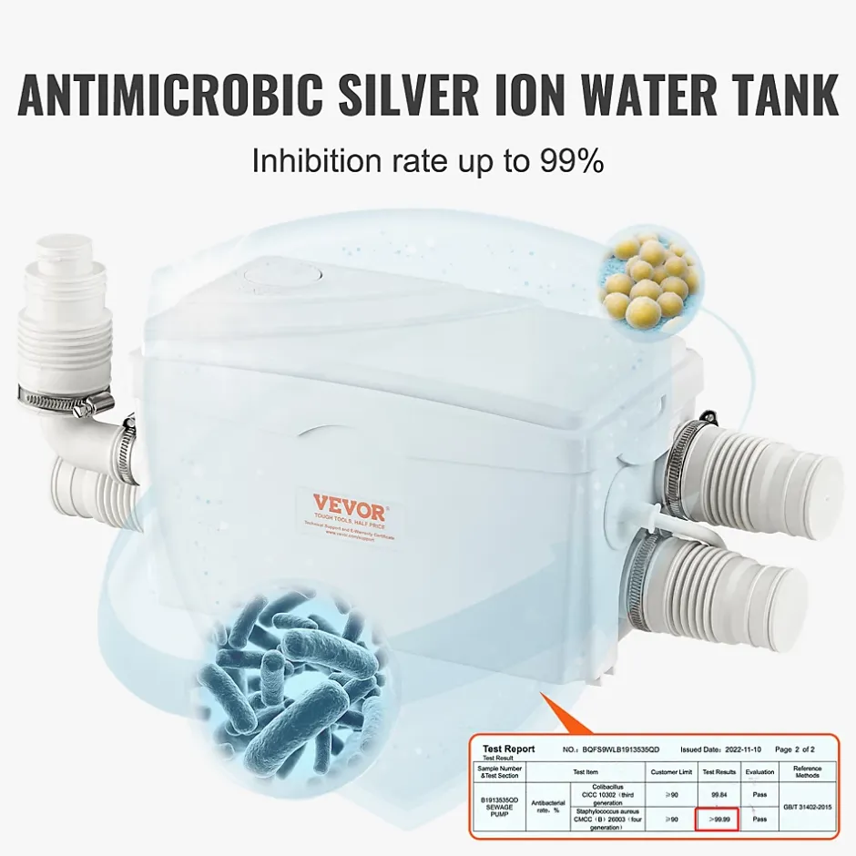 Vevor Pompe macératrice 350W, 3 entrées eau, 6000 L h, relevage 7 m, eaux usées sous-sol cuisine.* Wc Chimique Et Broyeur