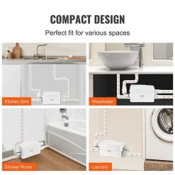 Vevor Pompe macératrice 350W, 3 entrées eau, 6000 L h, relevage 7 m, eaux usées sous-sol cuisine.* Wc Chimique Et Broyeur