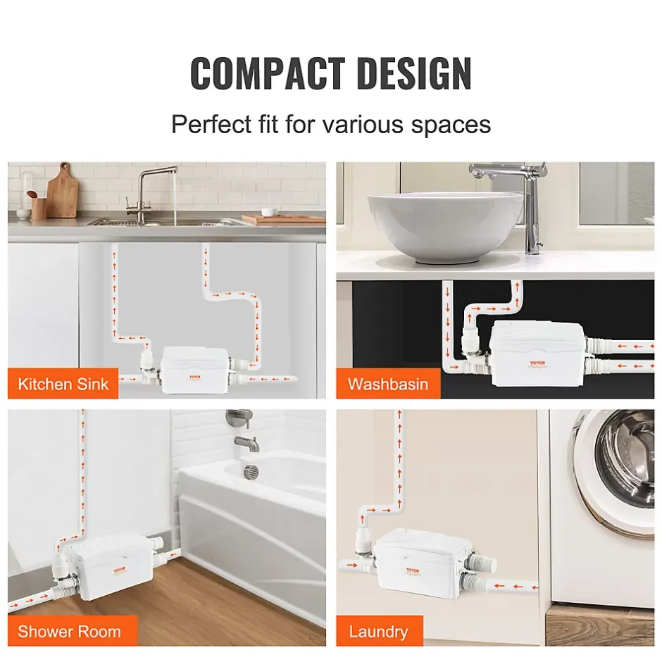 Vevor Pompe macératrice 350W, 3 entrées eau, 6000 L h, relevage 7 m, eaux usées sous-sol cuisine.* Wc Chimique Et Broyeur