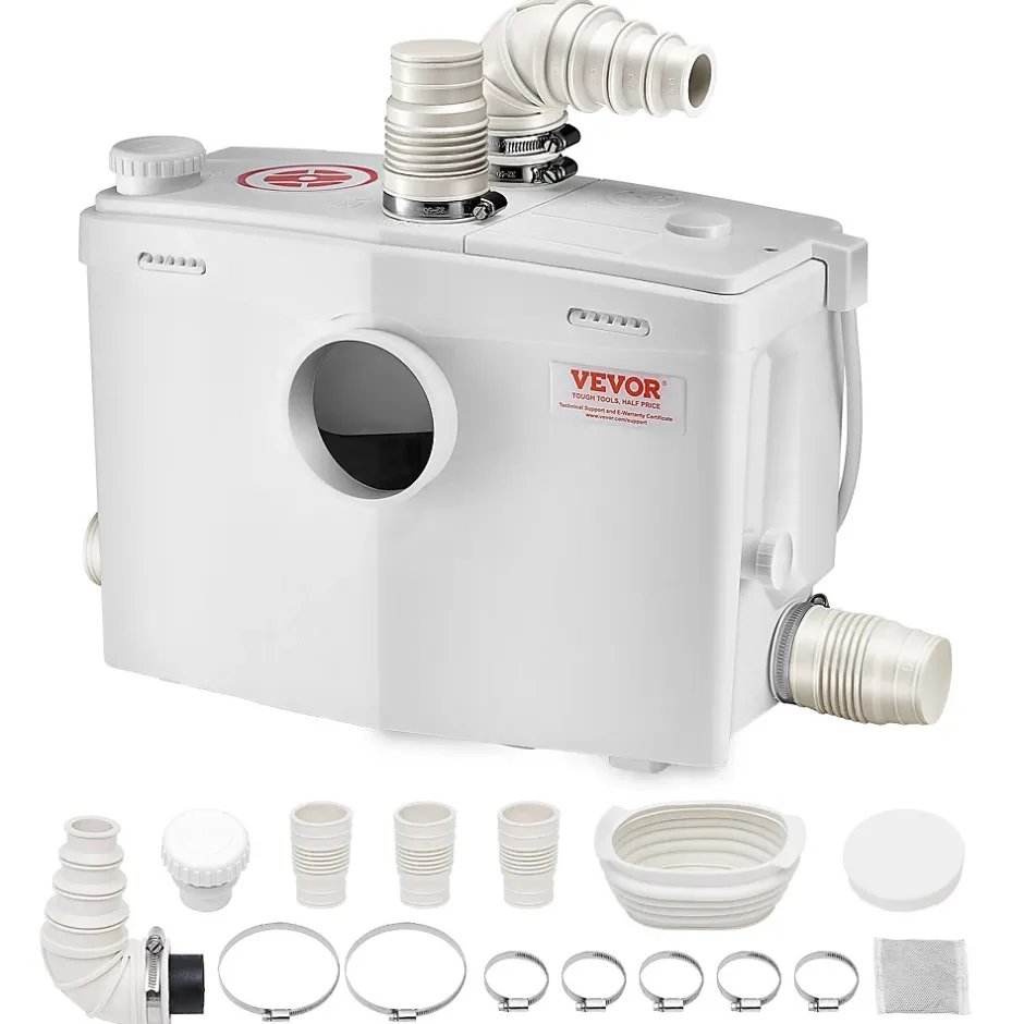 Vevor Pompe macératrice 1200W, sanitaire 4 entrées eau, 180 L min, ht. refoulement 10 m.