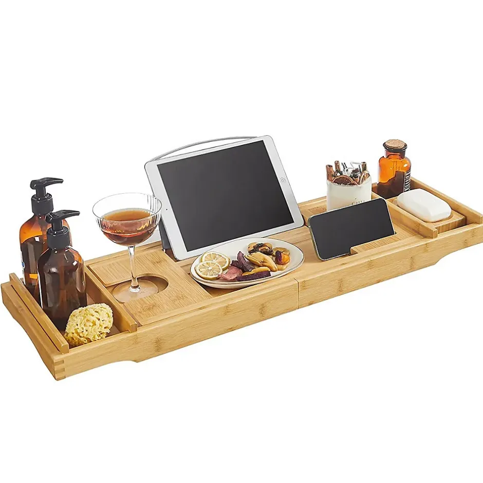Calicosy Pont de Baignoire Extensible en Bambou - L75/109 cm* Etagère Salle De Bains