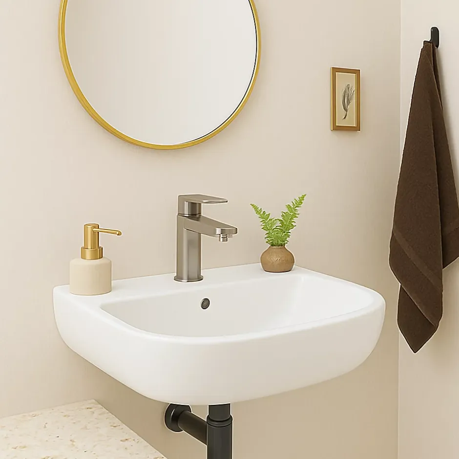 Porcher Kheops Lavabo monotrou en porcelaine vitrifiée, avec trop-plein, 600 x 190 x 460 mm, blanc (P098401)* Lavabo