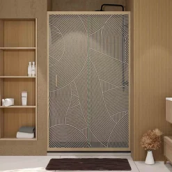 Aurlane Porte de douche 120 coulissante HINATA - style Japandi courbes douces - Cadre effet Bois - Verre 6mm