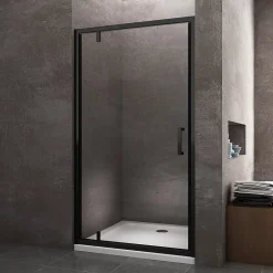 Laneri Porte de douche à ouverture battante roto-translante avec pivots asymétriques, cadre noir mat réversible Cm 116-119 H 200