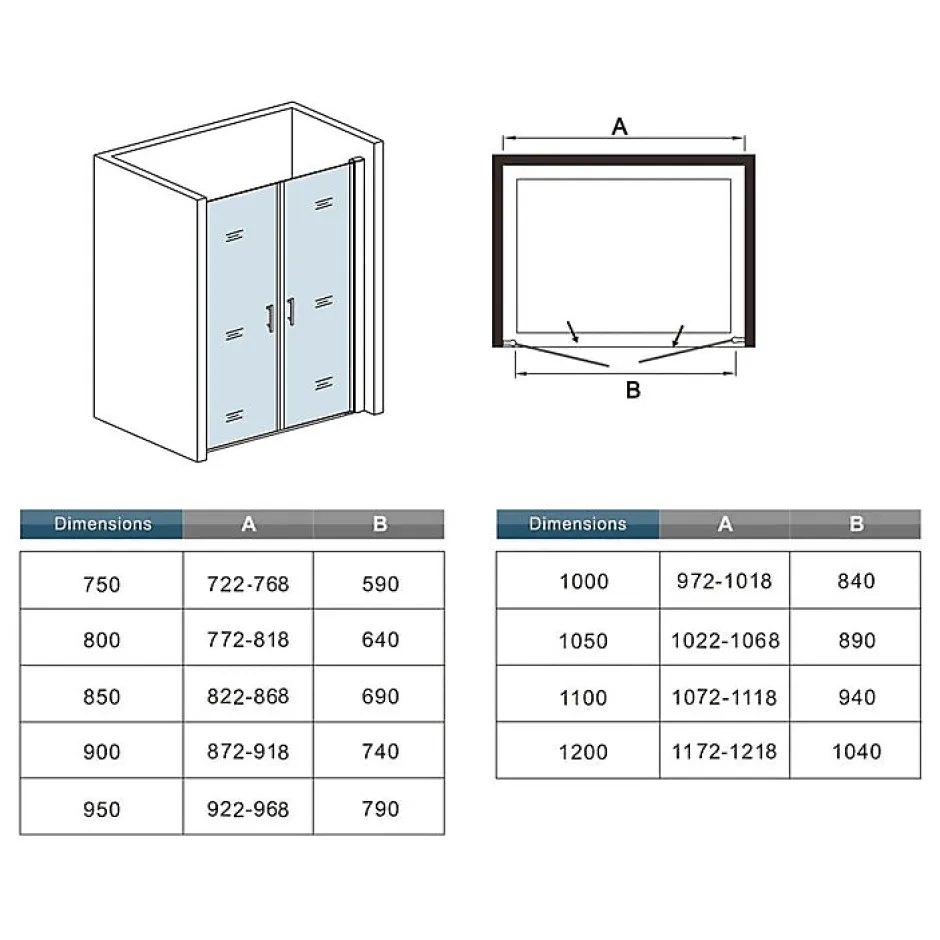 AICA Sanitaire Porte de douche battante 120cm en verre anticalcaire Porte de douche Hauteur 187cm