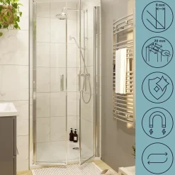 GoodHome Porte de douche battante l.80 x H.195 cm, verre transparent, profilés alu chrome, Ledava* Porte De Douche