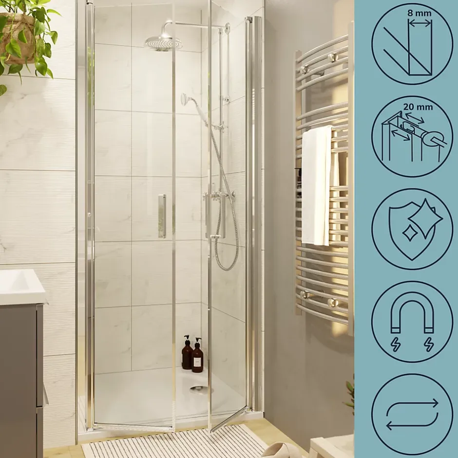GoodHome Porte de douche battante l.80 x H.195 cm, verre transparent, profilés alu chrome, Ledava* Porte De Douche