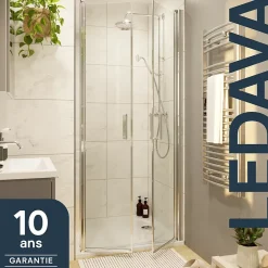GoodHome Porte de douche battante l.80 x H.195 cm, verre transparent, profilés alu chrome, Ledava* Porte De Douche