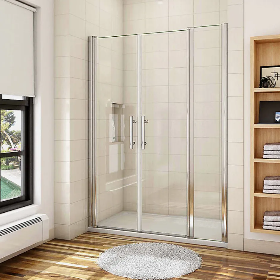 AICA Sanitaire Porte De Douche Battante 120x197cm Porte Battante Avec 1 élément Fixe En 6mm Verre Anticalcaire* Porte De Douche