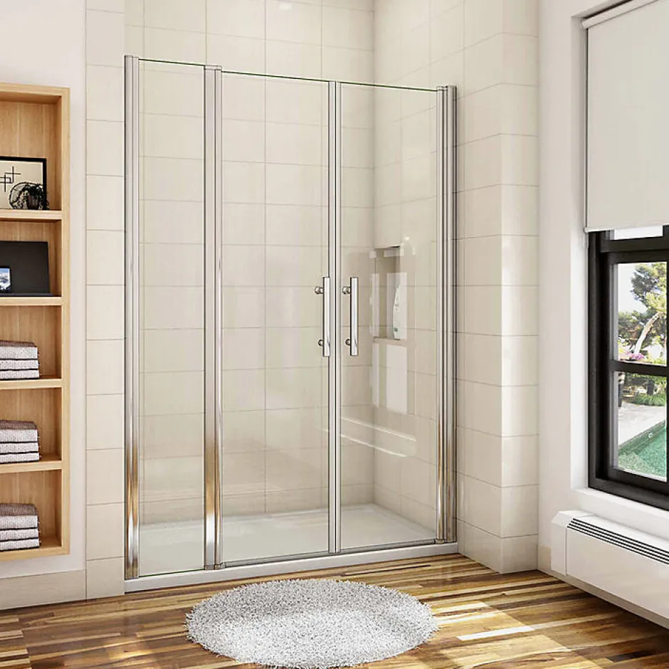AICA Sanitaire Porte De Douche Battante 120x197cm Porte Battante Avec 1 élément Fixe En 6mm Verre Anticalcaire* Porte De Douche
